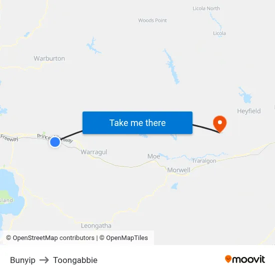 Bunyip to Toongabbie map