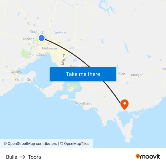 Bulla to Toora map
