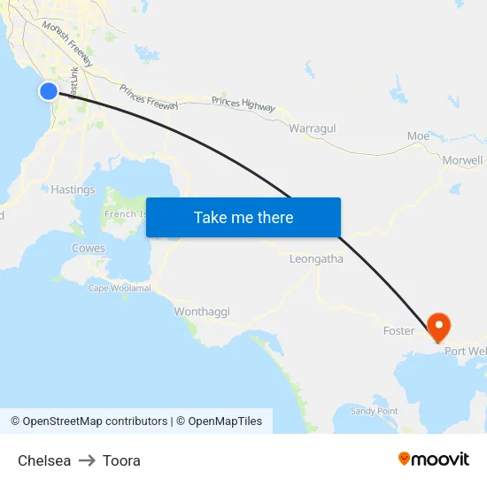 Chelsea to Toora map