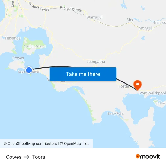 Cowes to Toora map