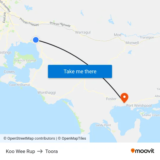 Koo Wee Rup to Toora map