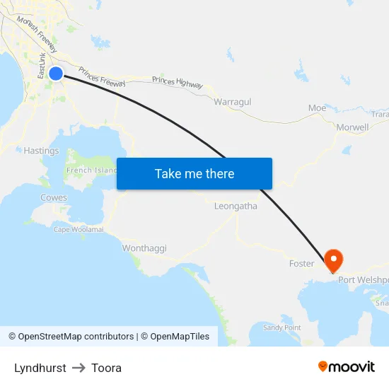 Lyndhurst to Toora map