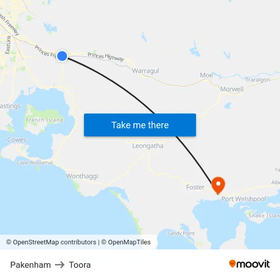 Pakenham to Toora map