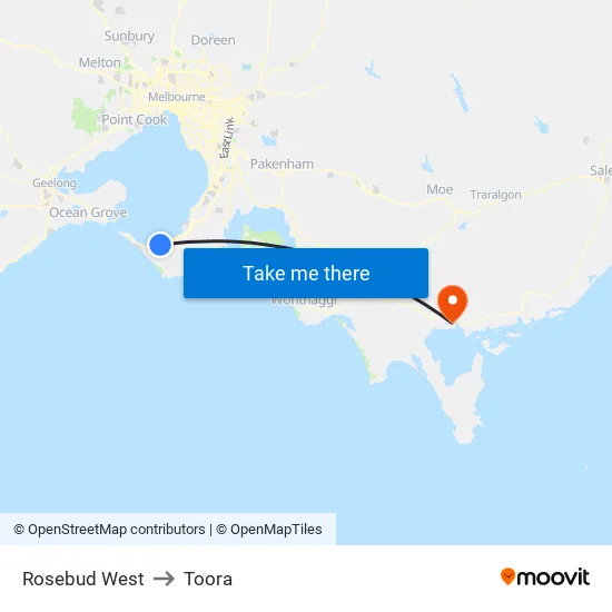 Rosebud West to Toora map