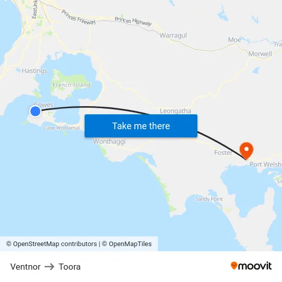 Ventnor to Toora map