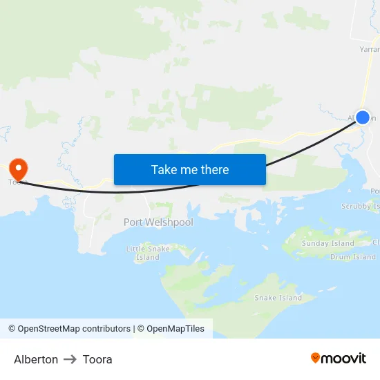 Alberton to Toora map