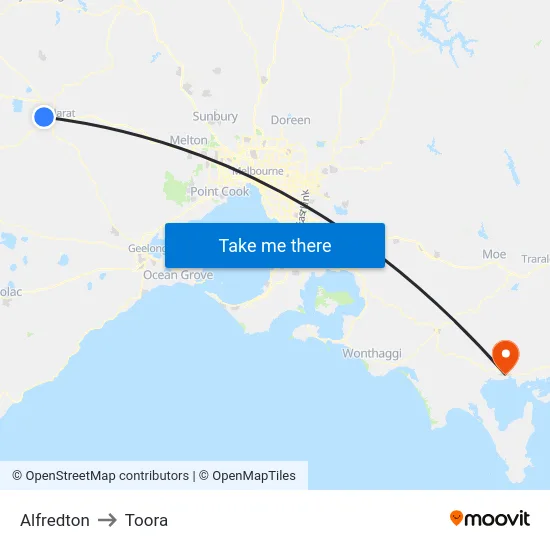 Alfredton to Toora map