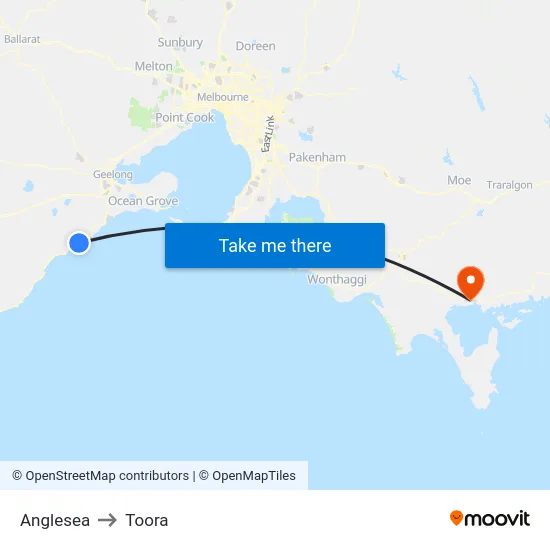 Anglesea to Toora map