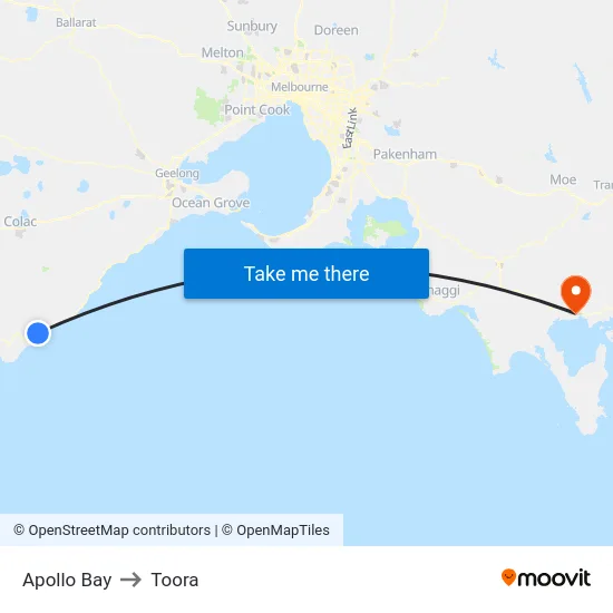 Apollo Bay to Toora map
