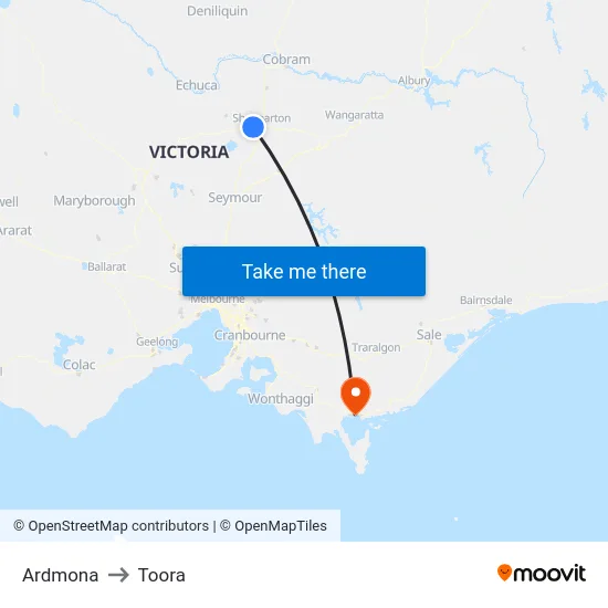Ardmona to Toora map