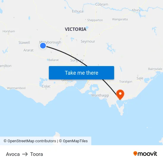 Avoca to Toora map