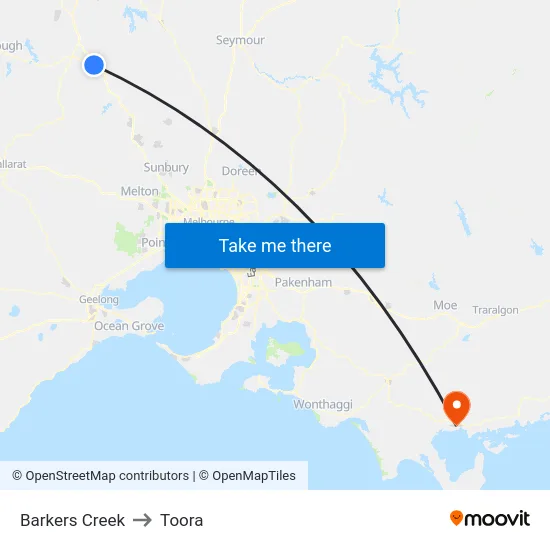Barkers Creek to Toora map