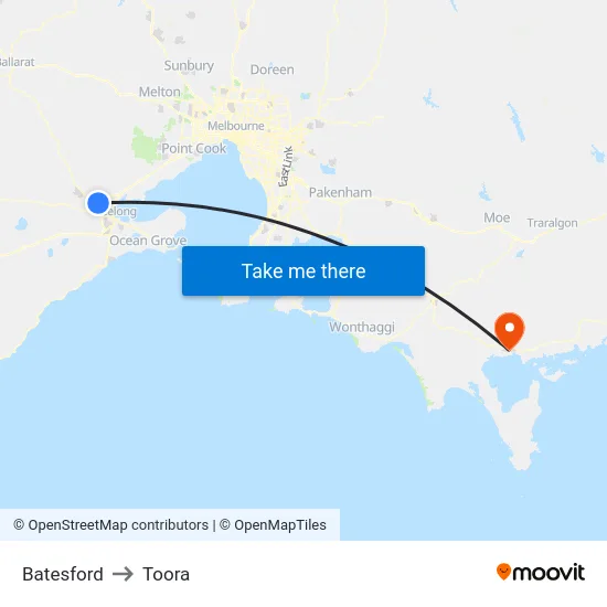 Batesford to Toora map