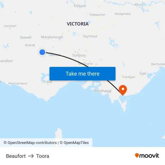 Beaufort to Toora map