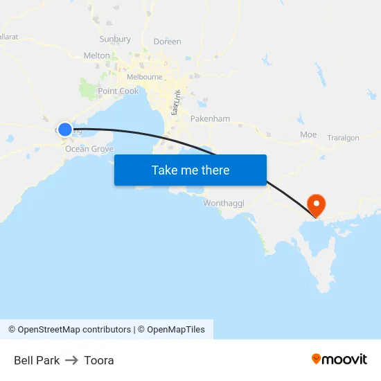 Bell Park to Toora map
