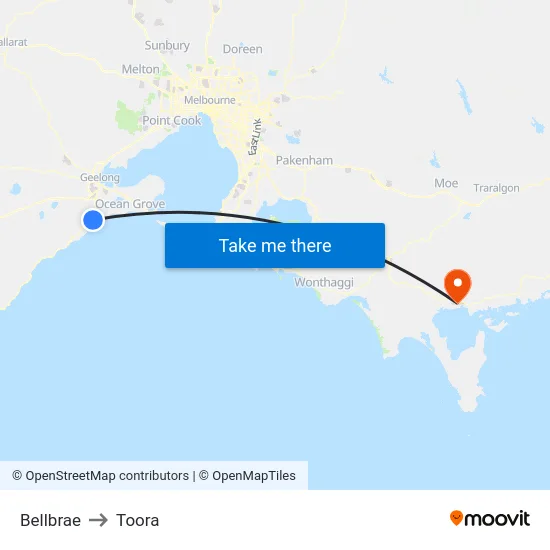 Bellbrae to Toora map