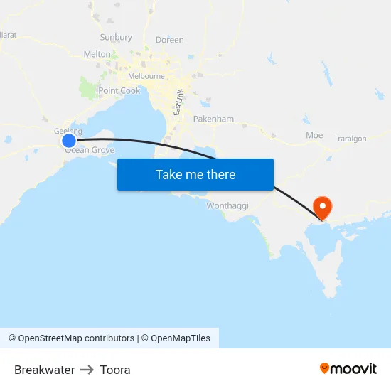 Breakwater to Toora map