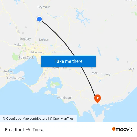 Broadford to Toora map