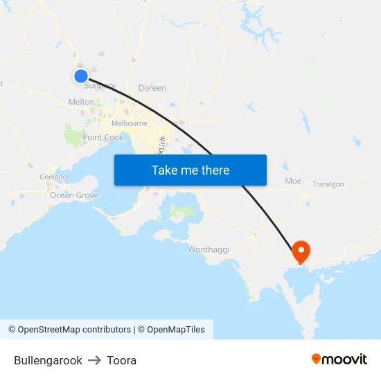 Bullengarook to Toora map