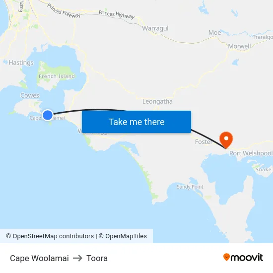 Cape Woolamai to Toora map