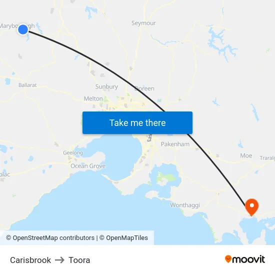Carisbrook to Toora map