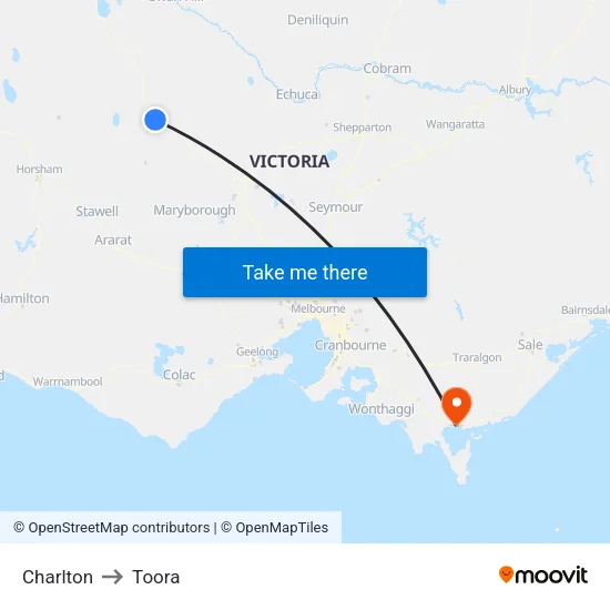 Charlton to Toora map