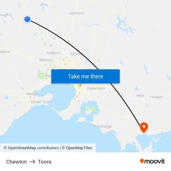 Chewton to Toora map