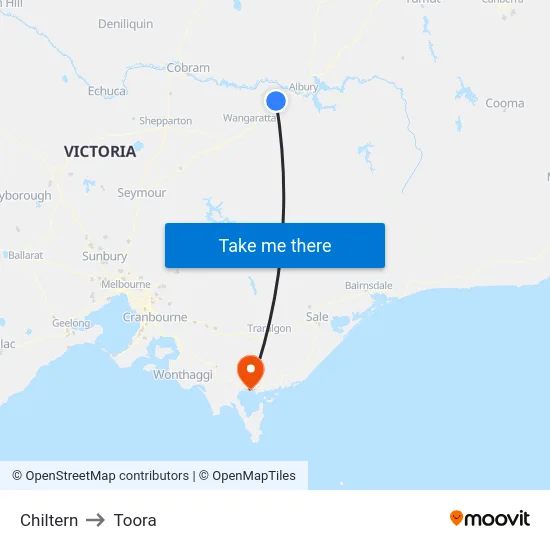 Chiltern to Toora map