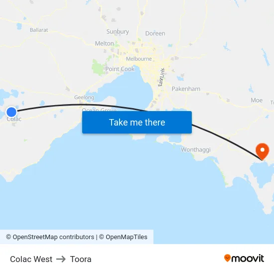 Colac West to Toora map