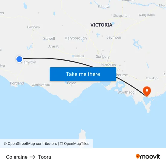Coleraine to Toora map