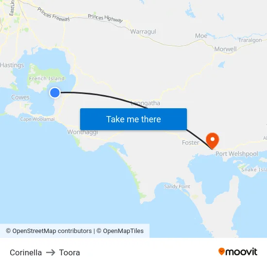 Corinella to Toora map