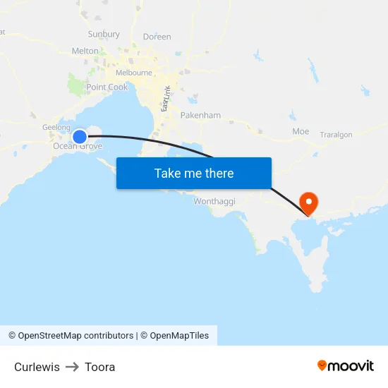 Curlewis to Toora map