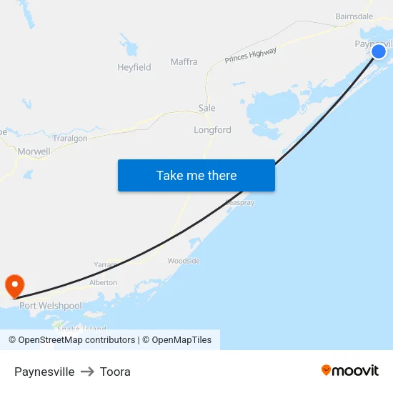 Paynesville to Toora map