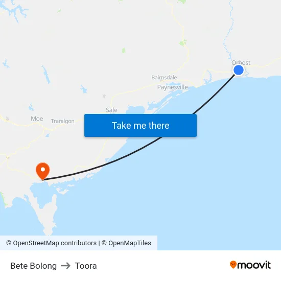 Bete Bolong to Toora map