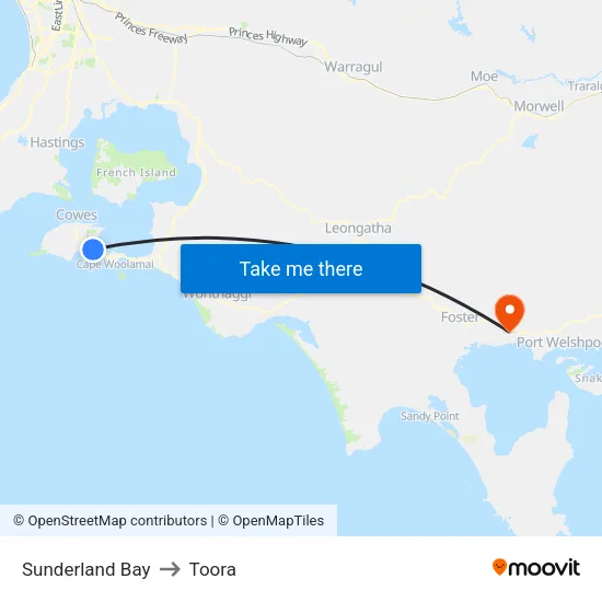 Sunderland Bay to Toora map