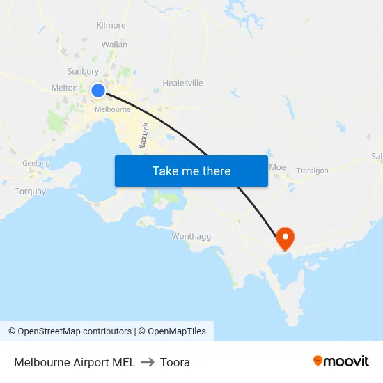 Melbourne Airport MEL to Toora map