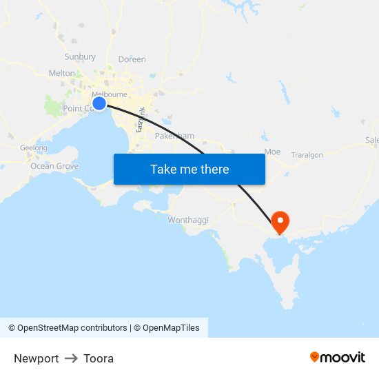 Newport to Toora map