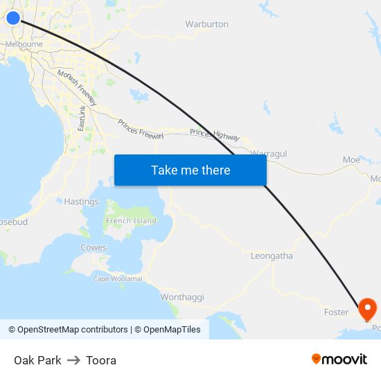 Oak Park to Toora map