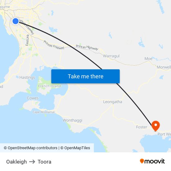 Oakleigh to Toora map