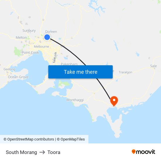 South Morang to Toora map