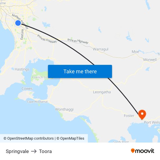 Springvale to Toora map