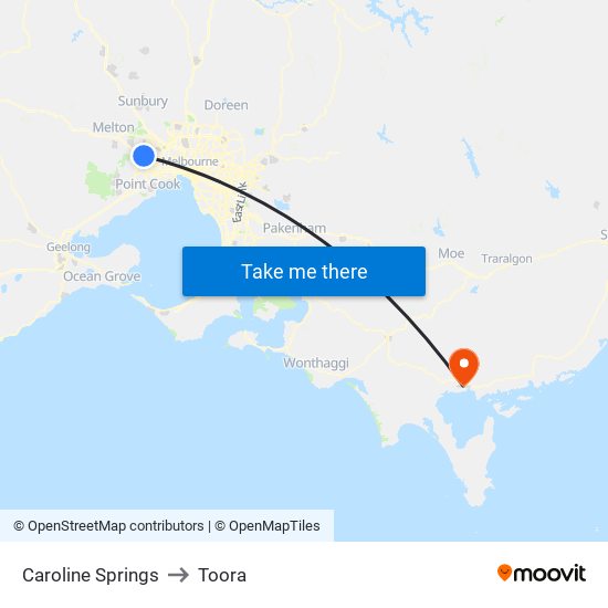 Caroline Springs to Toora map