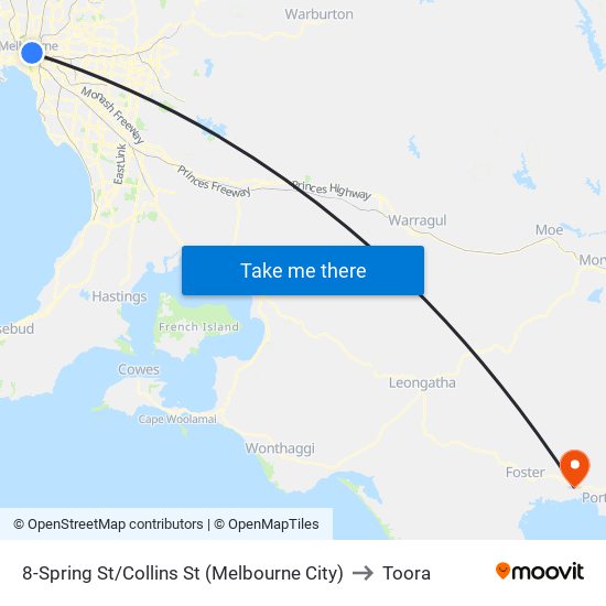 8-Spring St/Collins St (Melbourne City) to Toora map