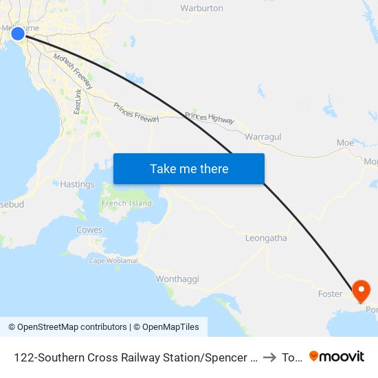 122-Southern Cross Railway Station/Spencer St (Melbourne City) to Toora map