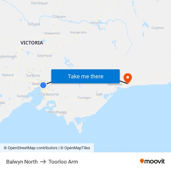 Balwyn North to Toorloo Arm map