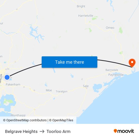 Belgrave Heights to Toorloo Arm map