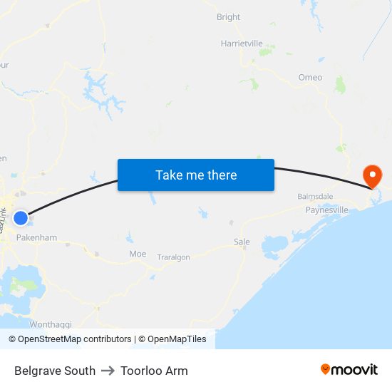 Belgrave South to Toorloo Arm map