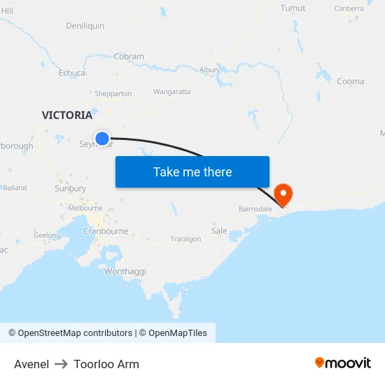 Avenel to Toorloo Arm map