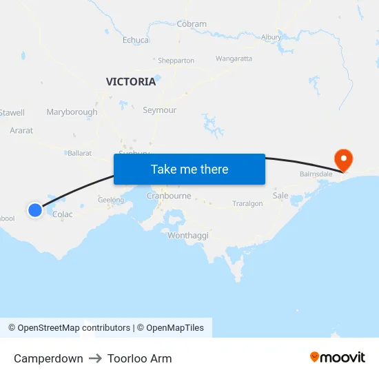 Camperdown to Toorloo Arm map