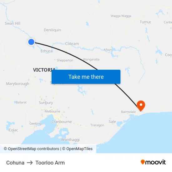 Cohuna to Toorloo Arm map